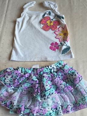 Carter's White Tank with Purple, Mint & Navy Floral Ruffle Skirt